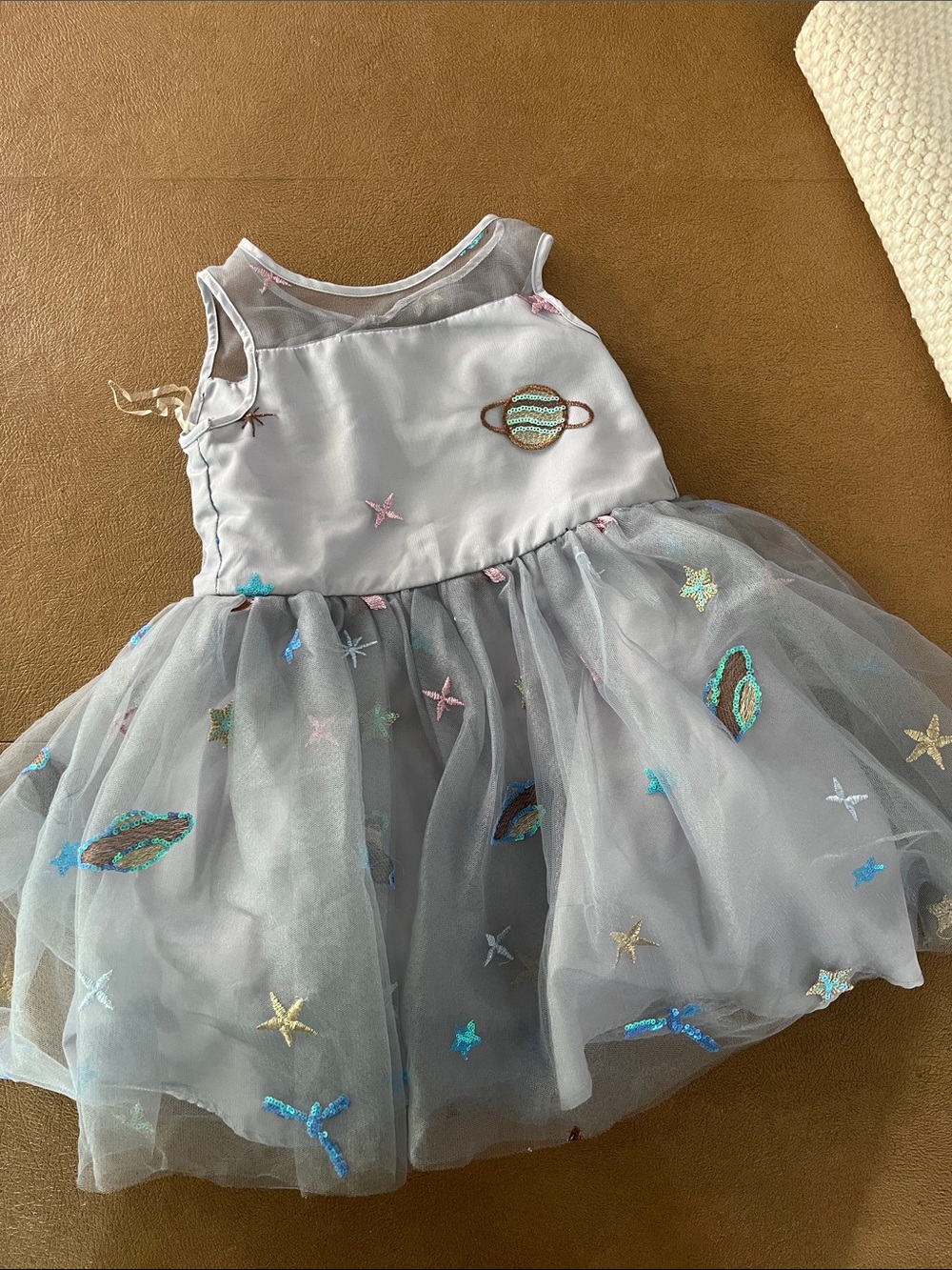 Lola and the boys Gray Tulle Planet Embroidered Toddler Dress Sz 5